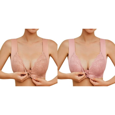 Kcodviy 2 Pcs Womens No Steel Ring Underwire Bras for Women French Womens Front Close Wireless Bra for Women Bra T Back Plus Running Sports Bra Size Seamless Unlined Bra for Large Bust