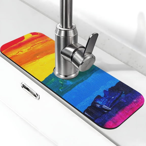 Kdxio Rainbow Colored Pattern Non-Slip Diatom Mud Faucet Drain Pad,Self Absorbent Mat for Kitchen Sink for Variety Kitchen & Bathroom Countertops