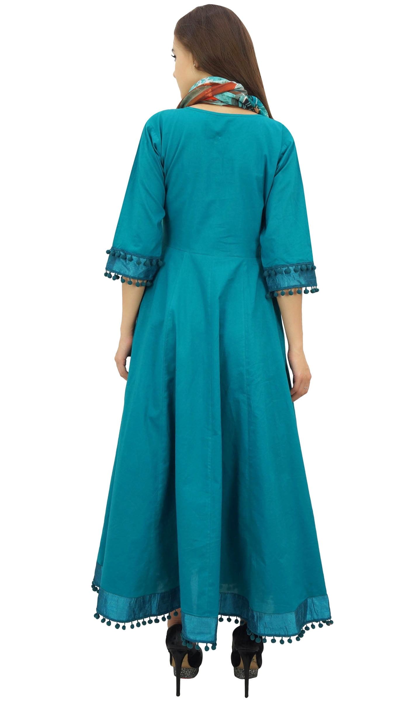 flared anarkali dress Elegant White Cotton Silk Anarkali Dress with Pleated Flare – Floral Blues