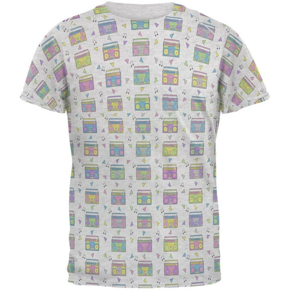 Retro Boombox Stereo Pattern Men's Soft T-Shirt Heather White SM