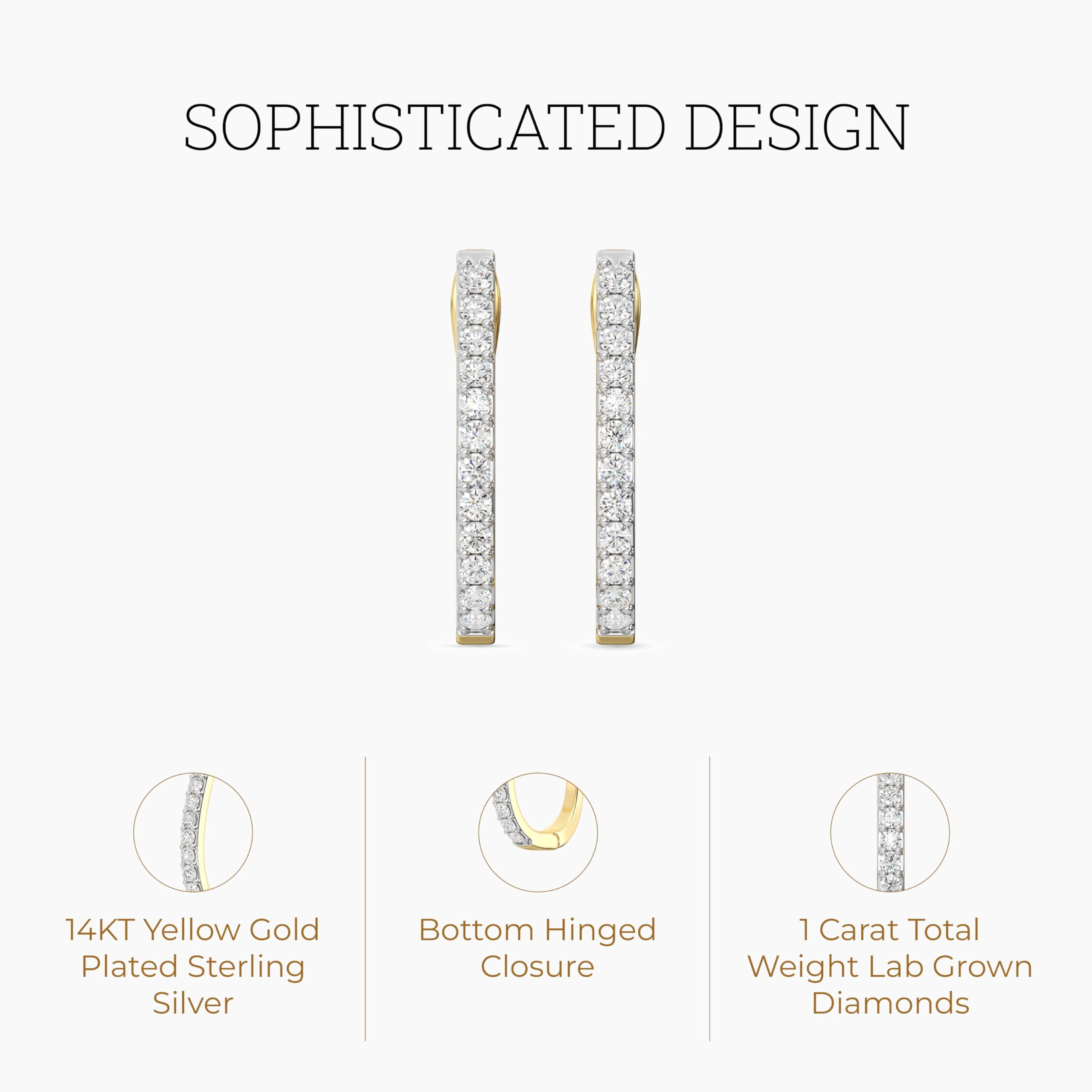 Gilded 1/2 Carat Total Weight Lab-Grown Diamond U-Shaped Hoop Earrings for Women in 14KT Gold Plated 925 Sterling Silver | Hypoallergenic Fine Jewelry | Latch Back Closure | SI1 Clarity, F Color