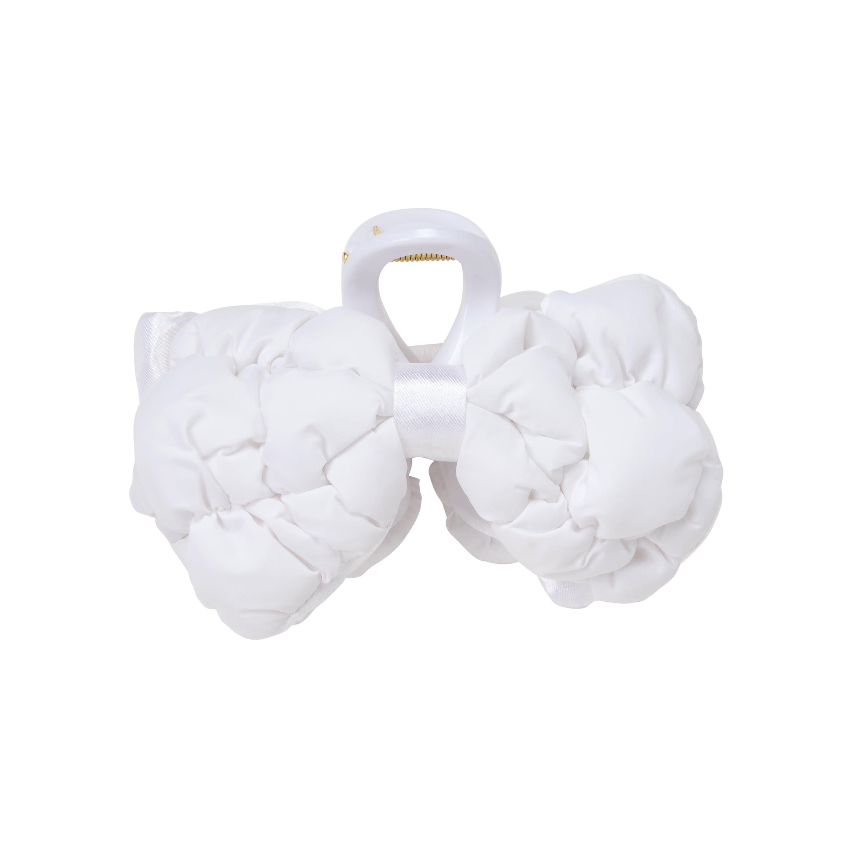 Goody Luxe Puffer Bow Claw Clip Winter White Quilted SlideProof 1 Count