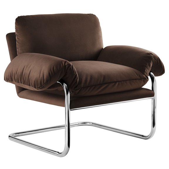 Accent Chair, Brown, Velvet, Living Room Lounge Cafe Lobby Hospitality Restaurant, Modern Contemporary, HB37763