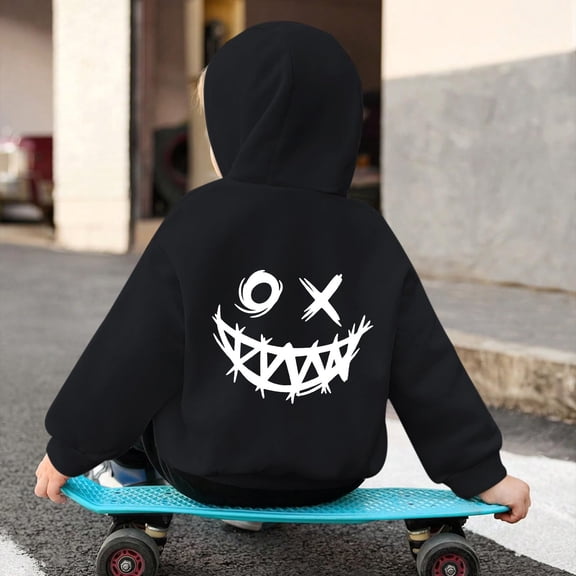 Hpapadks Boys Hoodies Children Graphic Pocket Hoodie Casual Fleece Pullover Boys Sweatshirts Black 5-6 Years