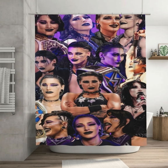 Rhea Ripley Shower Curtain Cartoon Art Bath Shower Curtains with 12 Hooks, Waterproof Washable Polyester Bathroom Home Decor Set 72x72 Inch, Iron