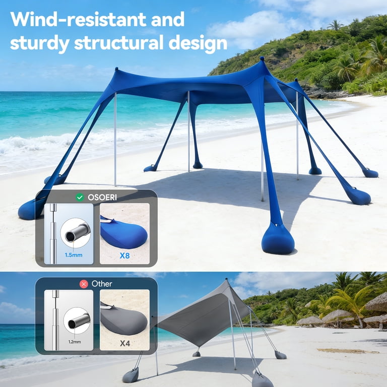 Osoeri, Beach Tent, 10' x 10', Blue, UPF50+ Sun Shade Canopy