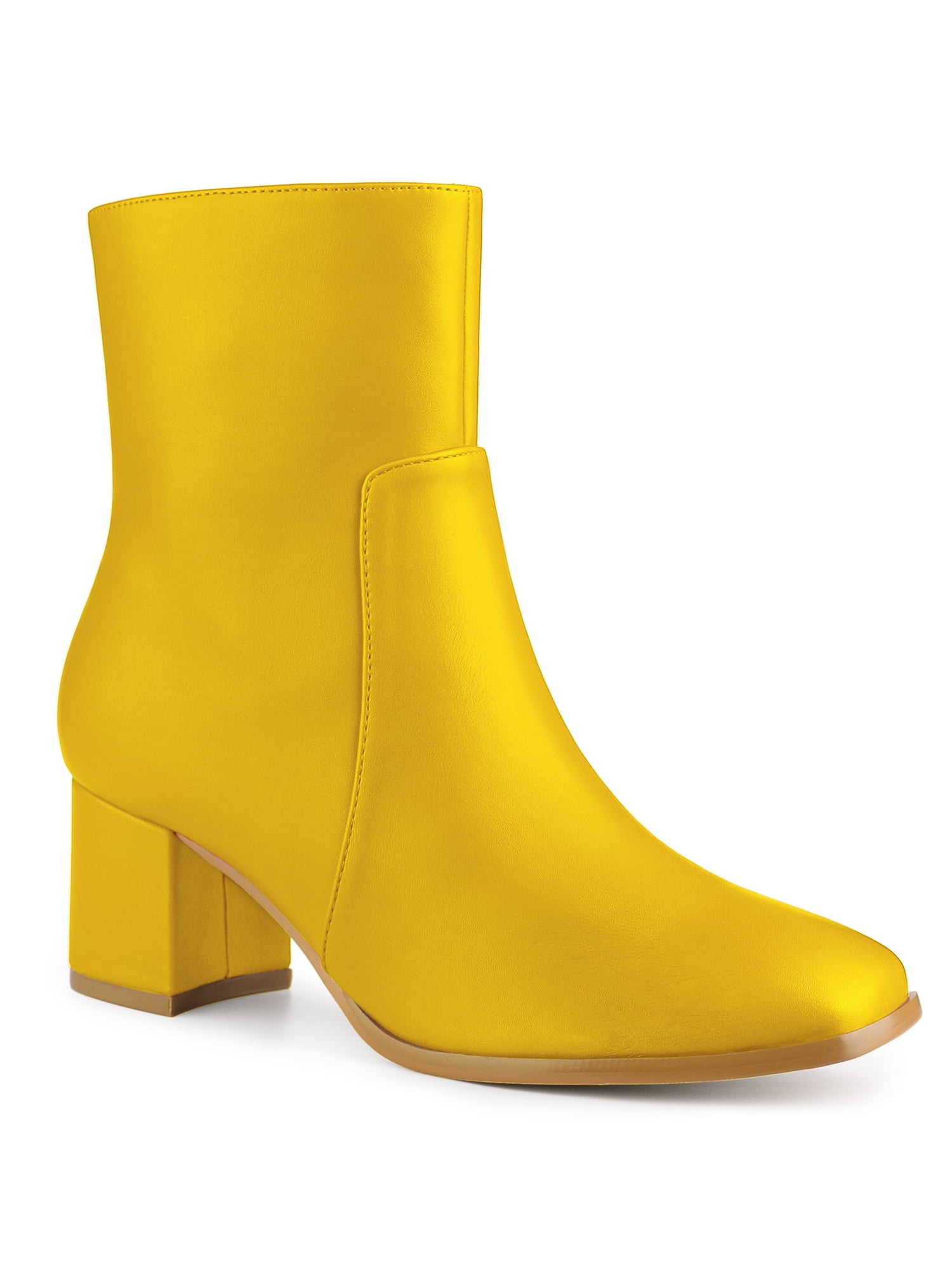 Unique Bargains Women's Square Toe Side Zip Block Heel Ankle Boots