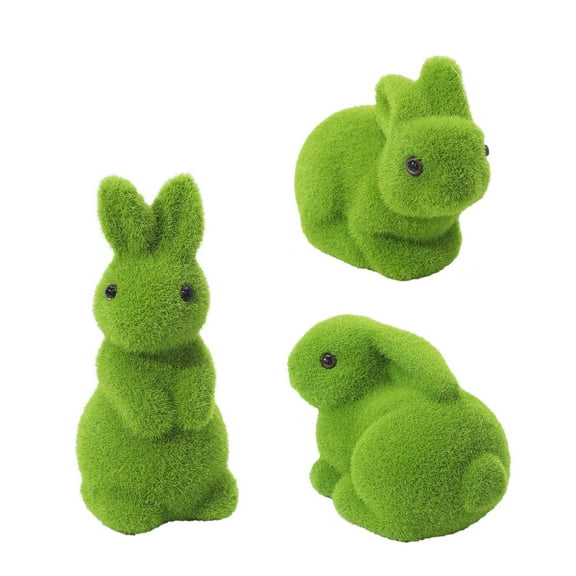 Easter Bunnies Decorations Moss Bunnies Figurine Artificial Flocking Rabbits Easter Decors Sculpture Home Decors