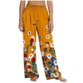 thumbnail image 2 of MYAOYI Women's Summer Casual Floral Pants, Smocked High Waist Wide Leg Trousers with Pockets, 2 of 7