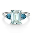 thumbnail image 2 of Gem Stone King 10K White Gold Sky Blue Simulated Aquamarine and London Blue Topaz 3 Stone Engagement Ring for Women (2.82 Cttw, Octagon 9X7MM, Gemstone March Birthstone, Size 6), 2 of 4