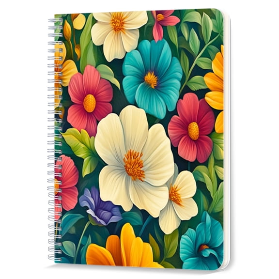 Spiral Notebook,Double-Wire Spiral College Lined Journal Notebook for Study and Notes,100 Pages,5.71x 8.26 in - The Beauty of Diverse Flowers in One Frame