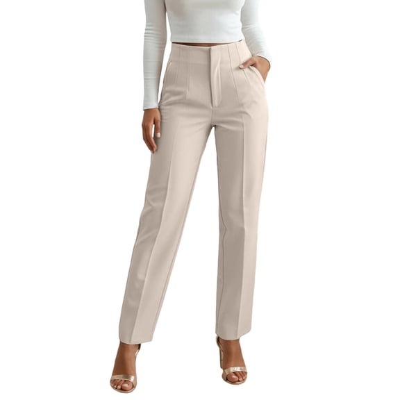 Fgnfyis Womens Summer Pants High Waist Pleated Detail Streamlined Fit Everyday Basic Solid Color Ankle Trousers Comfortable Women Pants Beige L