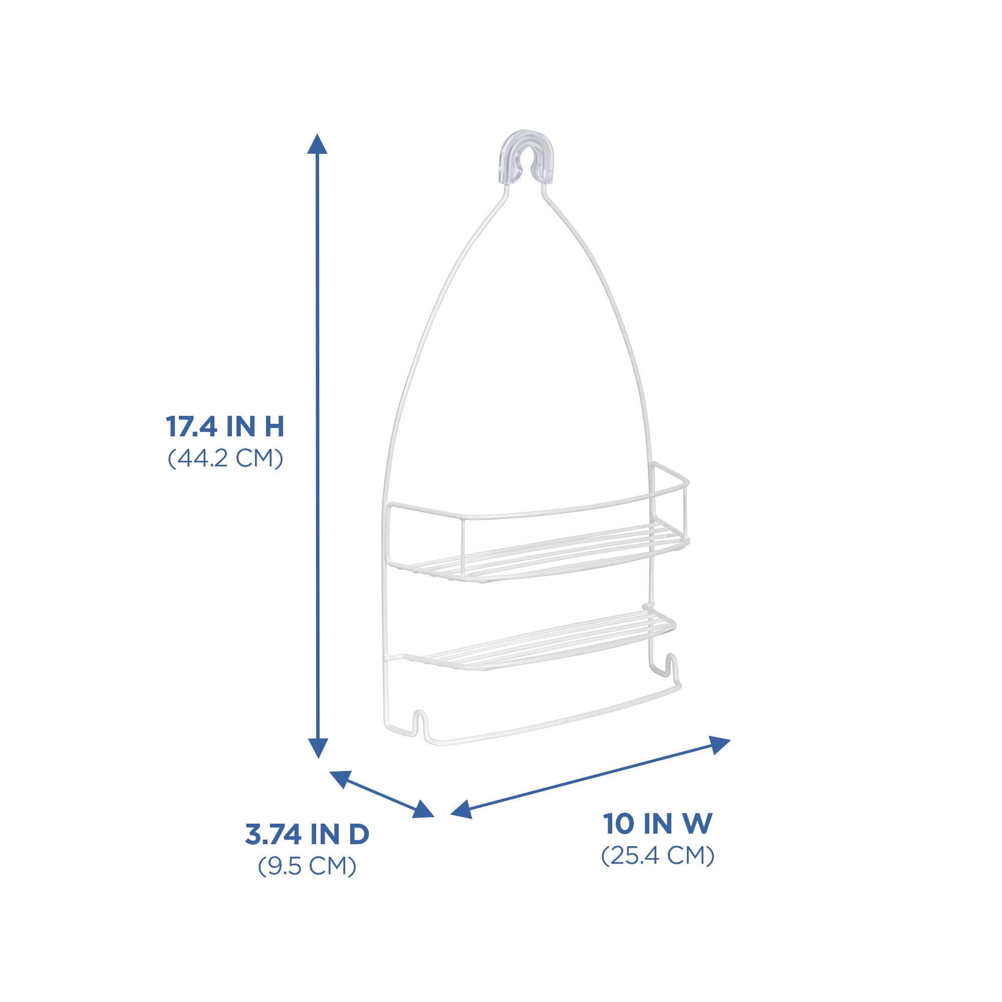 Mainstays Large Over The Shower Caddy, 2 Shelves, 1 Deep Basket, Heavy Duty Plastic, Frosty Finish, Size: Large, Family-Sized