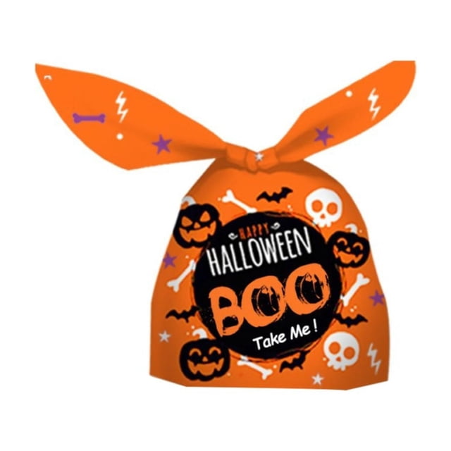 MOQIN Rabbit Ear Halloween Treat Bags - Cute Pumpkin Printed Snack Pouch for Cookies, Candy, Party Favors, Goodie Gift Packaging (50 Pack Assorted Colors)