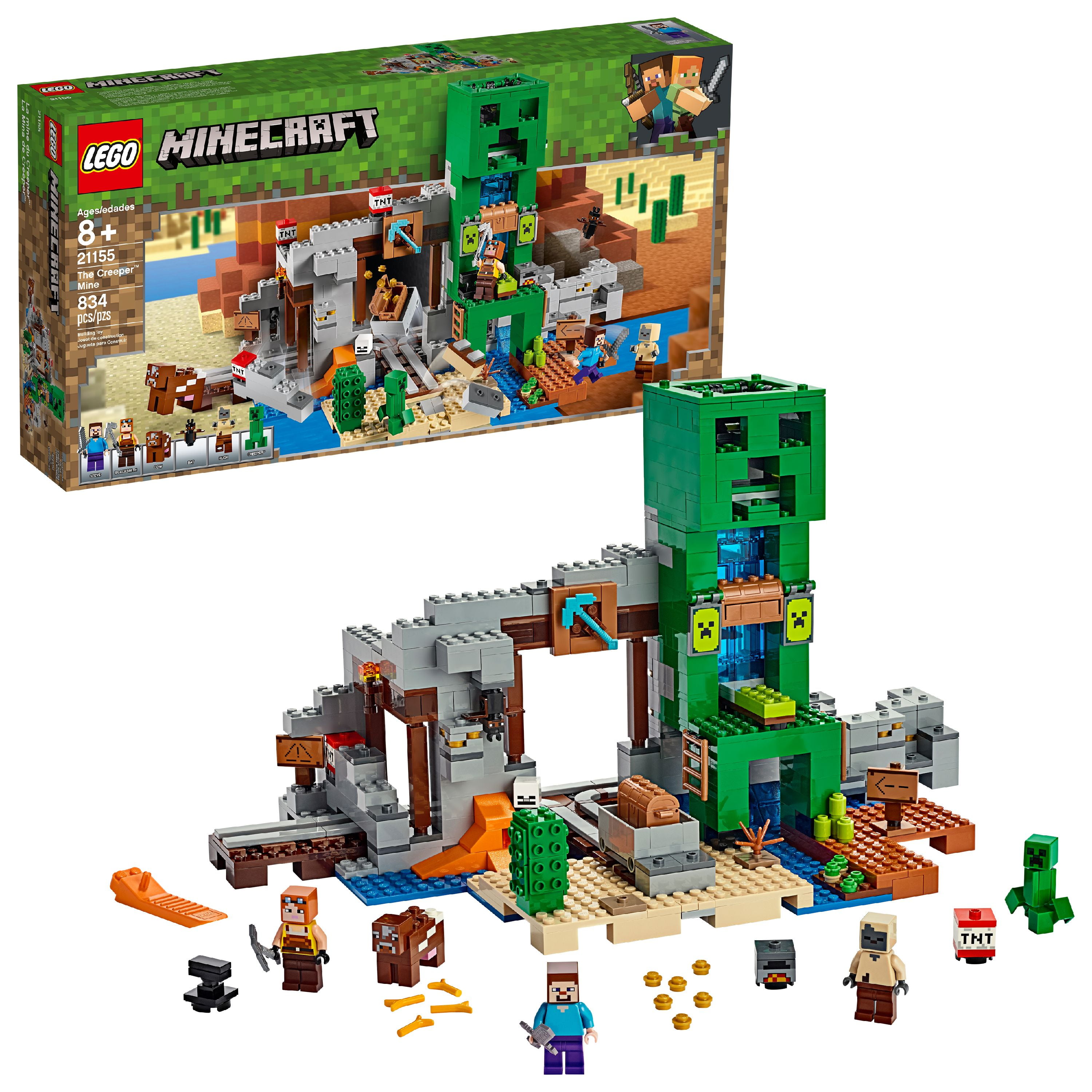 Lego Minecraft The Creeper Mine 21155 Toy Rail Track Building Set 830 Pieces Walmart Com Walmart Com