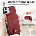 thumbnail image 3 of Feishell Crossbody Phone Case for Apple iPhone 11,Heart Pattern PU Leather Zipper Pocket & Card Slots Shockproof Kickstand Phone Case with Adjustable Shoulder Strap,Red, 3 of 12
