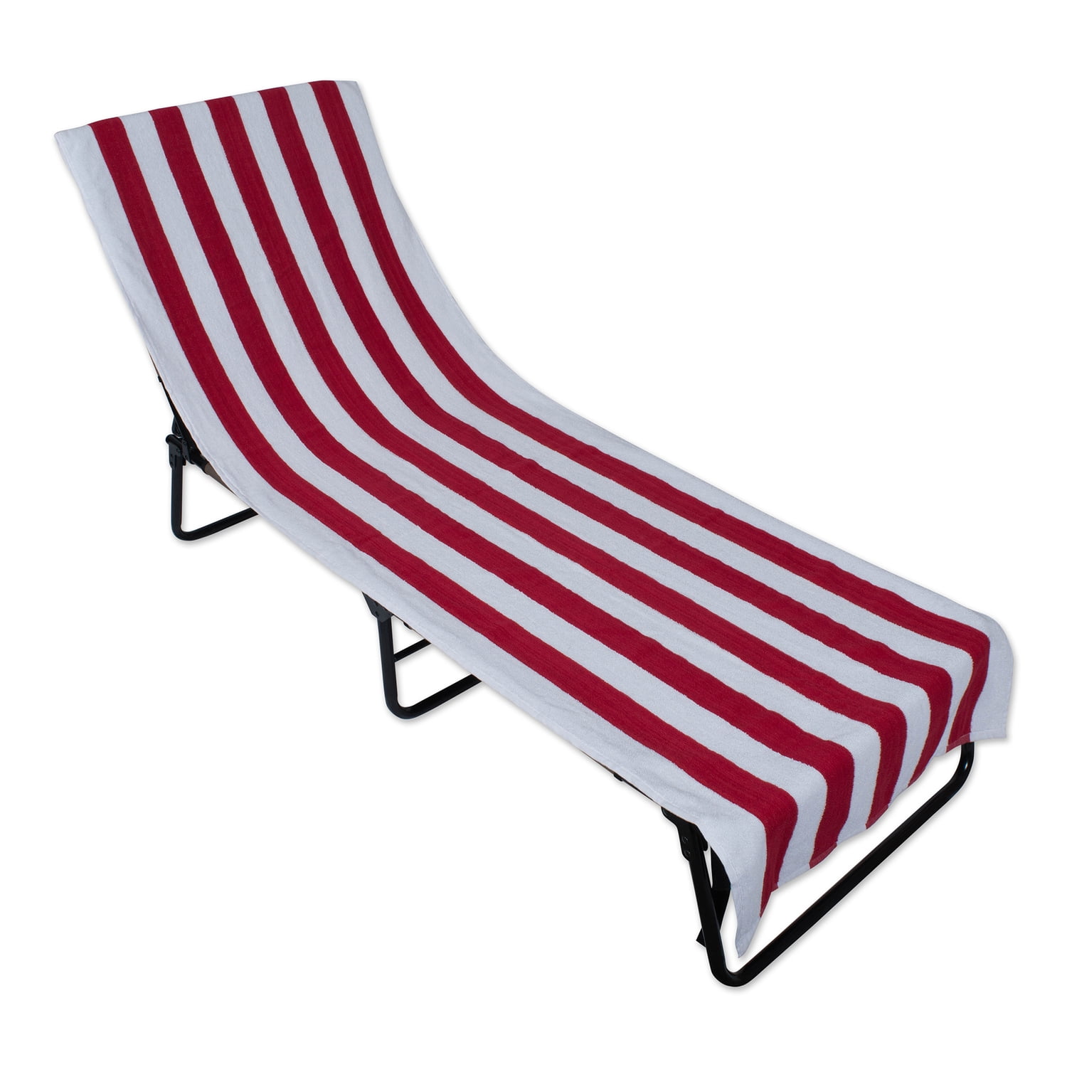 Red Stripe Lounge Chair Beach Towel With Top Fitted Pocket 26x82