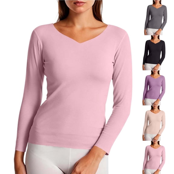Miqool Womens Long Sleeve Thermal Shirts Casual V Neck Soft Stretchy Breathable Lightweight Base Layer Underwear Top