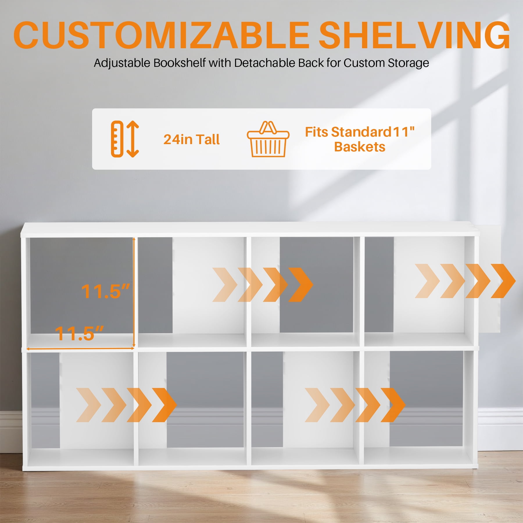 Cube Bookshelf White, 8 Cube Storage Organizer Bookcase, Display Bookcase, TV Stand, for Living Room, Home Office, Bedroom