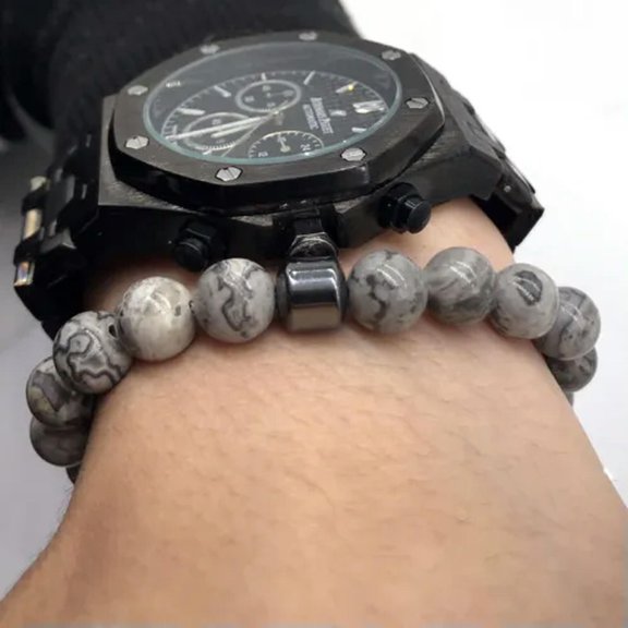 EOEMY Anxiety Relief Mens Bracelet Wooden Lava Stone Beads Stretch Diffuser Bracelets-Magnetic Map