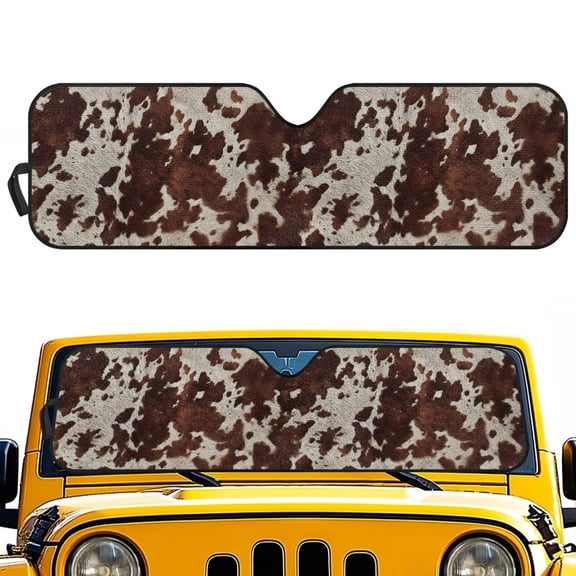 Psesaysky Brown Cow Spot Front Windshield Sun Shade Foldable Front Window Sun Shield Visor Fit for Off-road Vehicle Block UV Rays Car Accessories Heat Keep Car Cooler