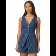 thumbnail image 3 of Conjunto de Dos Piezas de Mezclilla para Mujer, Informal, Sin Mangas, con Cuello en V, Chaleco Vaquero y Pantalones Cortos de Cintura Alta, Conjunto Deportivo Azul S, 3 of 10