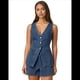 thumbnail image 3 of Conjunto de Dos Piezas de Mezclilla para Mujer, Informal, Sin Mangas, con Cuello en V, Chaleco Vaquero y Pantalones Cortos de Cintura Alta, Conjunto Deportivo Azul XL, 3 of 10