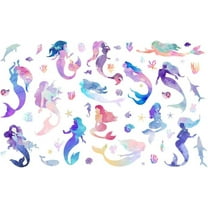 1set Colorful Wall Sticker Mermaid Wall Sticker with Dolphin Sea Animals Shells Removable Vinyl Home Decor Wall Art Art PVC Wall Decal for Girl's Room Decor