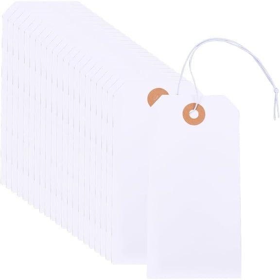100Pcs Blank White Price Tags Clothing Hang Tags with String Attached 6 x 12cm Writable Rectangle Paper Display Merchandise Hanging Label for Clothes Pricing Holiday Art Craft Labeling Decor