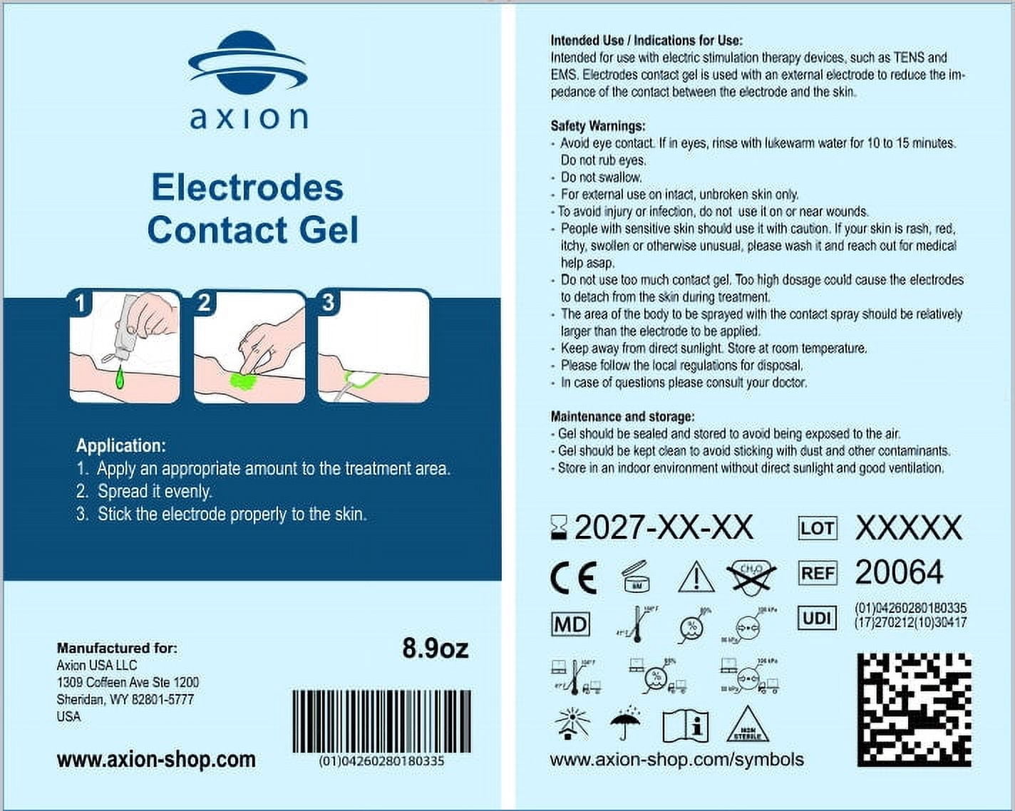 axion Conductive Electrode Gel 8.9oz | Improves the conductivity of TENS unit electrode pads | Ideal accessory for TENS units & muscle stimulators | axion