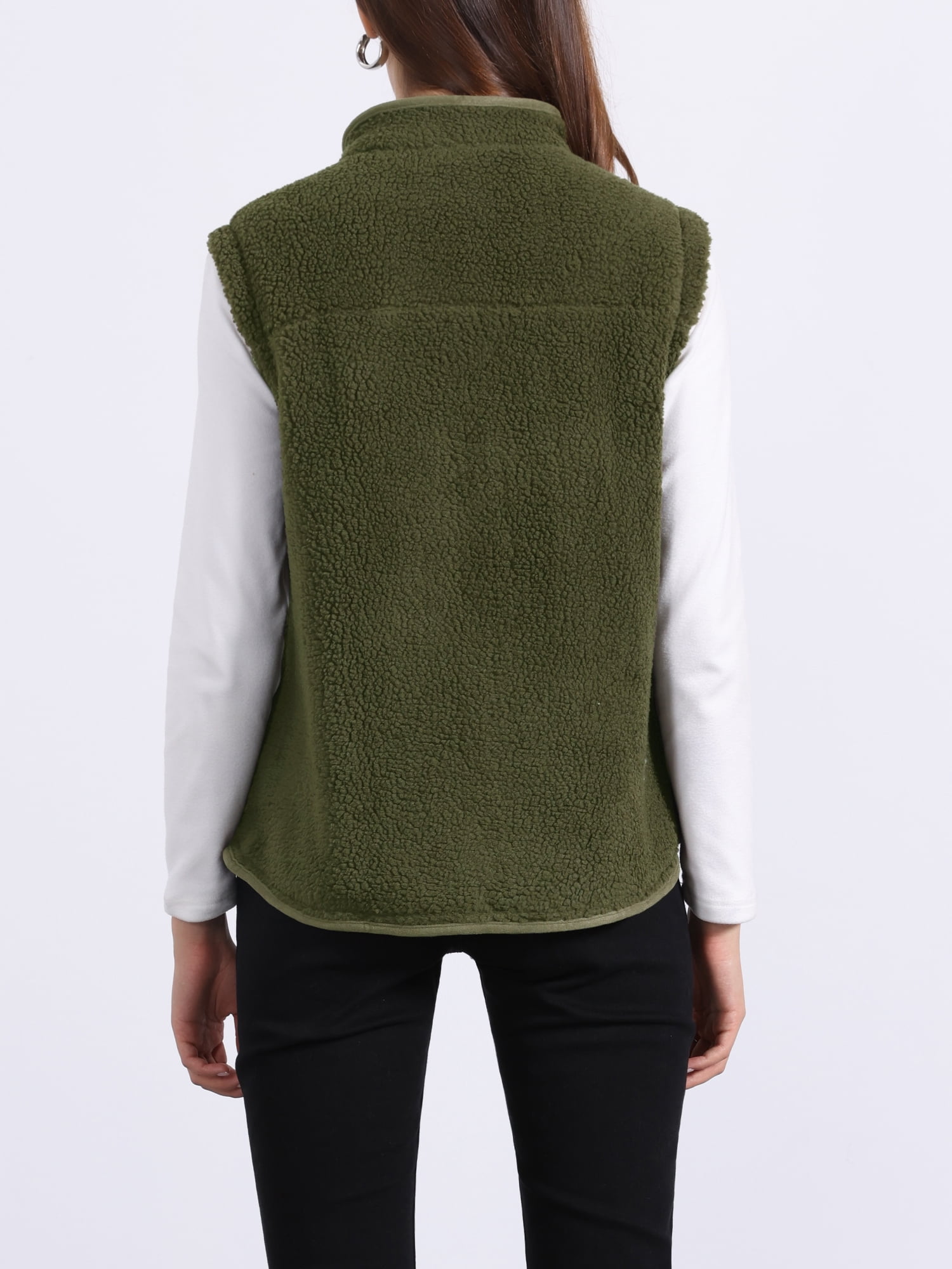 DARING DIVA Women's Fleece Button Down Jacket with Pockets Oversized Fuzzy Vests M Army Green
