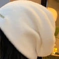 thumbnail image 7 of Riguas Women Winter Hat Beanie Baggy Knitted Soft Elastic Thick Plush Letter Decor Anti-slip Decorative Heat Retention Solid Color Lady Outdoor Cap, 7 of 7