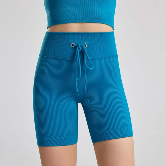 Meichang Ribbed Gym Shorts for Women High Waist Drawstring Biker Shorts Leggings Yoga Running Athletic Workout Volleyball Shorts