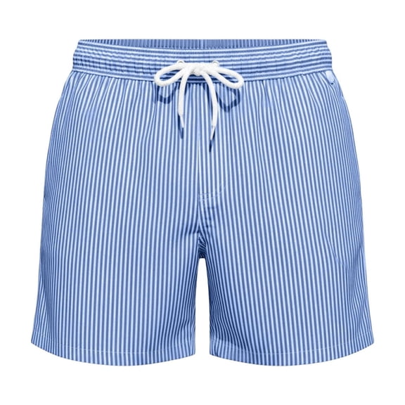 XIAOCHA Striped Swim Trunks for Men Mid Length Drawstring Waist Trousers Quick Dry Beachwear Vacation Pants