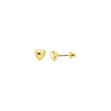 14k Yellow Gold Puffed Heart Stud Child/Baby Earrings