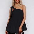 thumbnail image 3 of Camiseta sin mangas para mujer, con un solo hombro, dobladillo con volantes, tipo suelto, Top informal de verano, negro XL, 3 of 7