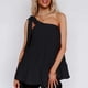 thumbnail image 3 of Camiseta sin mangas para mujer, con un solo hombro, dobladillo con volantes, tipo suelto, Top informal de verano, negro L, 3 of 7