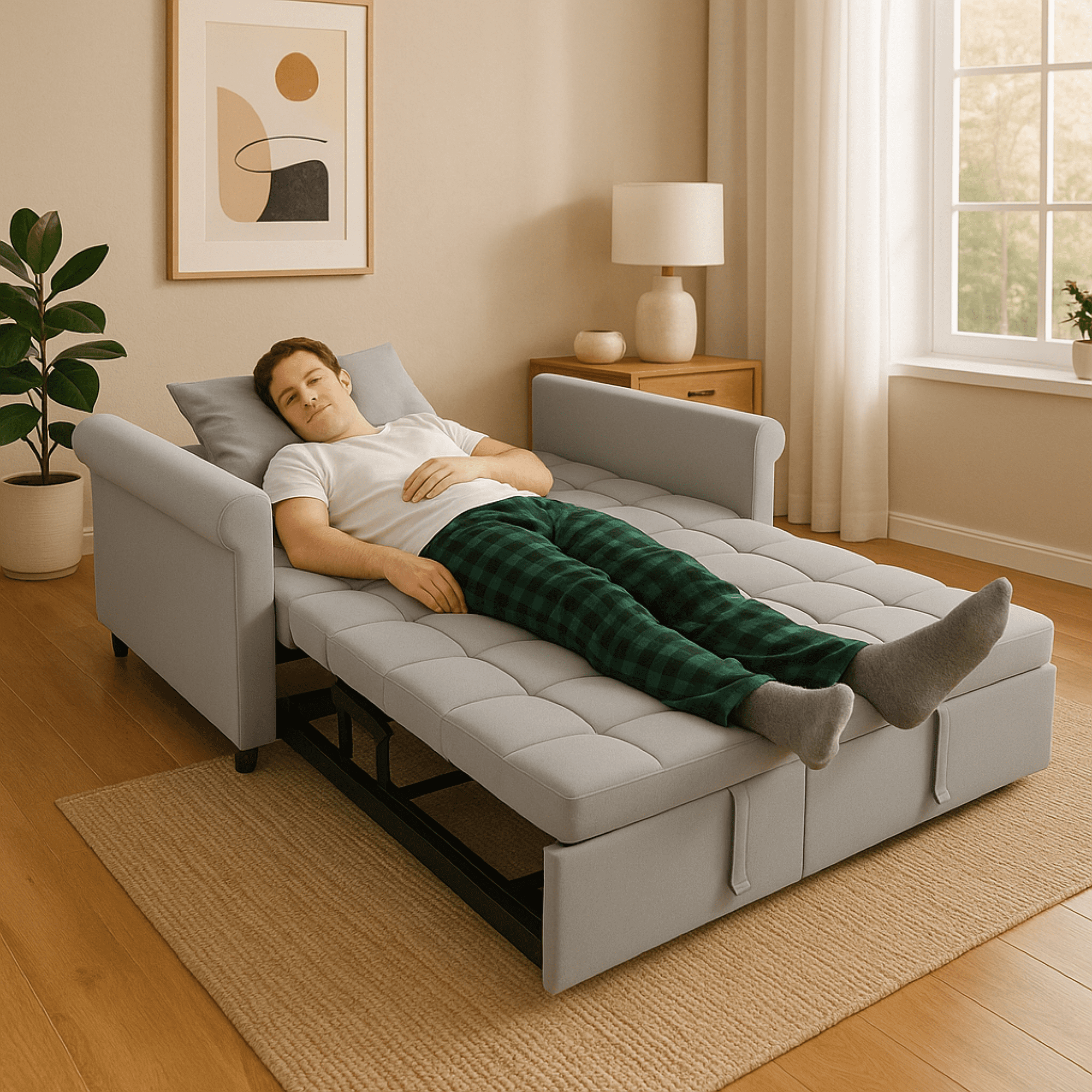 2-Seater Convertible Velvet Loveseat Sofa Bed Pull-out Sleeper Couch with Side Pocked,Adjustable Backrest Couch