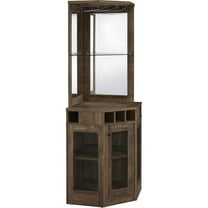 Pemberly Row Farmhouse Wood Corner Bar Cabinet with Stemware Rack in Oak