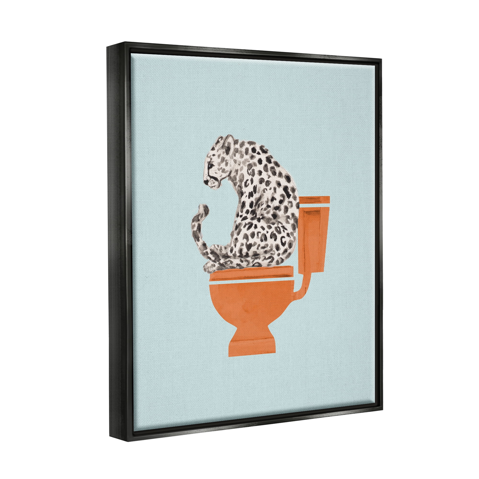 Stupell Industries Cheetah on Bathroom Toilet Animals & Insects Painting Black Floater Framed Art Print Wall Art, 25 x 31