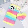thumbnail image 6 of Compatible with iPhone 14 Pro Max Furry Case with Cute Love Heart Fuzzy Colorful Ball Pendant for Women Girls Cute Plush Case Luxury Bling Diamond Rhinestones Shockproof Protective Cover, 6 of 14