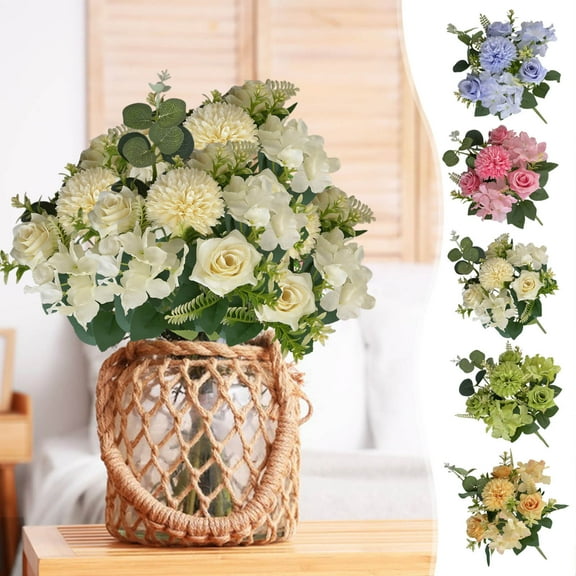 HomeDM Artificial Flowers for Home Decorations, Fake Flowers Table Centerpieces for Dining Room Colorful Artificial Plants for Outdoor Garden Patio Porch Home Decor