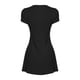 thumbnail image 4 of Vestido de manga corta con cuello en V y botones, de punto elástico y color liso - Punto elástico, falda femenina, elegancia del cuello en V, 4 of 5
