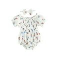 thumbnail image 2 of Aojekbee Newborn Girl Outfit, Short Sleeve Pleated Popsicle Print Bodysuit with Bowknot Headband 4th of July Clothing, 2 of 10