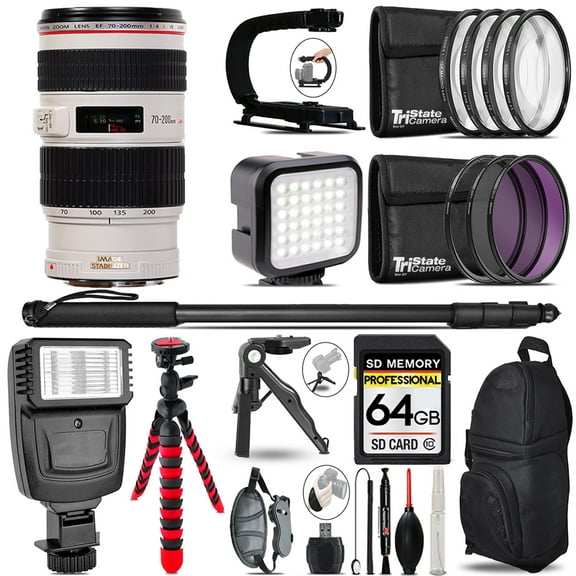 Canon RF 70-200mm f/4 L IS USM Lens - Video Kit   Slave Flash   Monopad - 64GB Accessory Bundle (International Version)