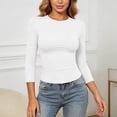 thumbnail image 2 of Wang6 Women 3/4 Sleeve Basic T Shirts Trendy Slim Fit Solid Tops Fall Crew Neck Going out Tees 0702LiWhite XS, 2 of 5