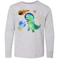 thumbnail image 3 of Inktastic Tyrannosaurus Rex Vs. Meteor Fun Space Dinosaur Long Sleeve Youth T-Shirt, 3 of 5