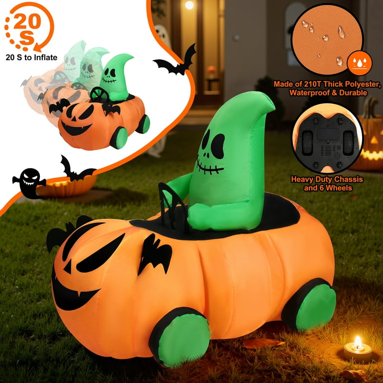 Firstness 2.6ft Remote Control Halloween Inflatable Pumpkin Ghost