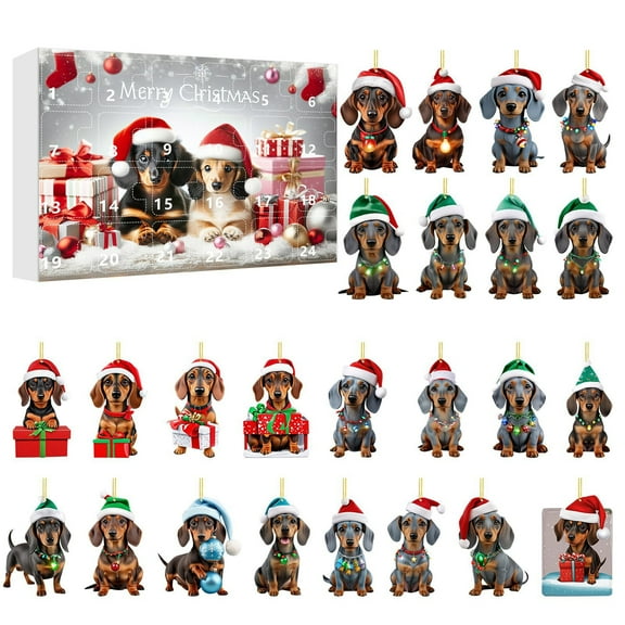 CuiLiyq 2025 Advent Countdown Calendar Dachshund Ornaments, 24 Days Of Christmas Vacation Advent Calendar Pendant, Christmas Tree Cartoon Dachshund Decorations, Christmas Collectible Set Gifts