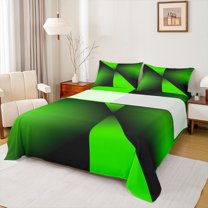Manfei Adult Modern Abstract Queen Sheet Sets, Fashion Stripe Triangle Flat Sheet, Black Green Minimalst Queen Fitted Sheet, Luxury Bedroom Decor, 4 Pieces